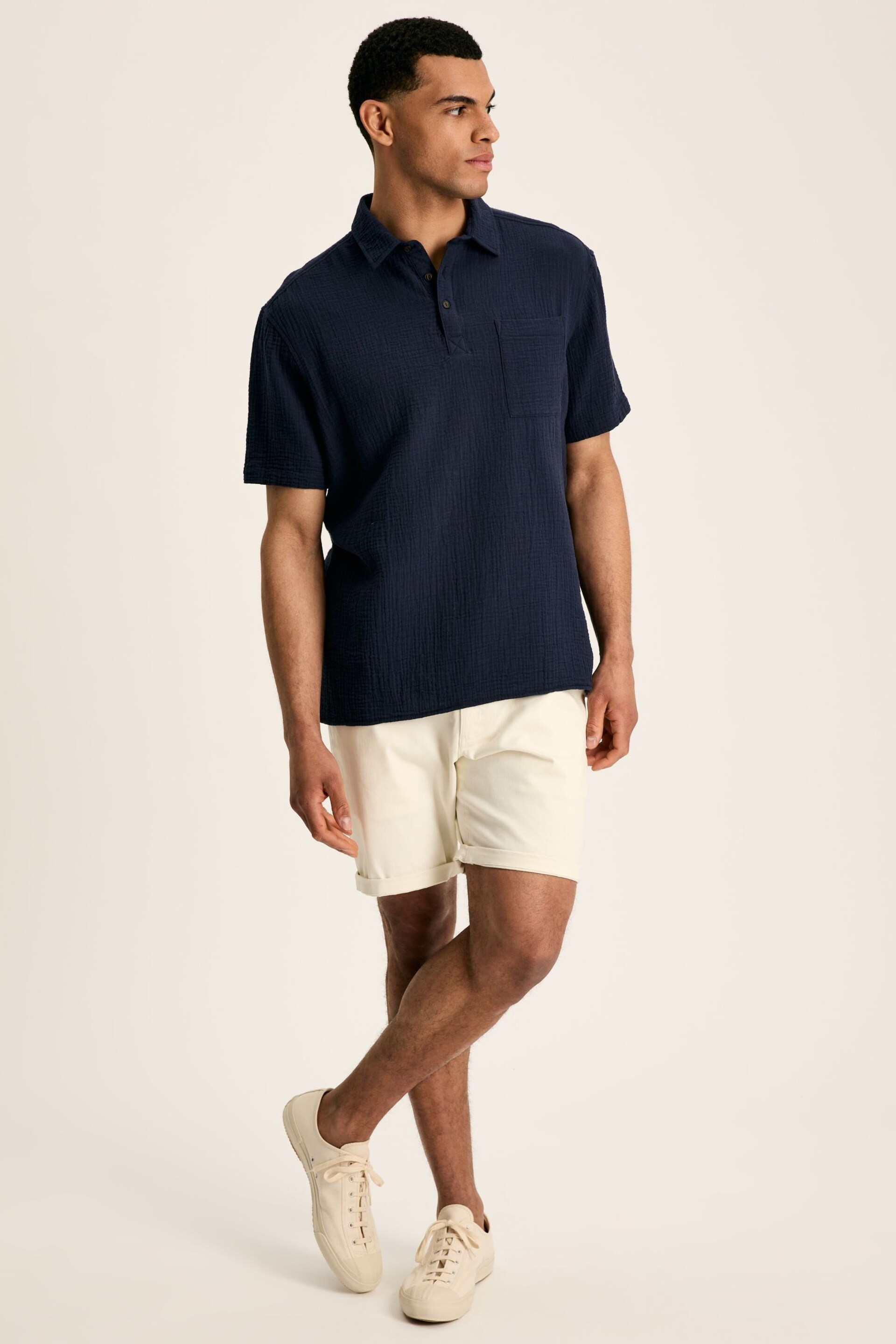 Joules Cheesecloth Navy Blue Popover Short Sleeve Shirt - Image 5 of 9