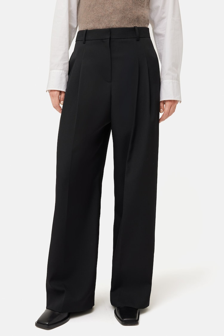 Jigsaw Black Wide Leg Kemp Wool Trousers - Image 1 of 5