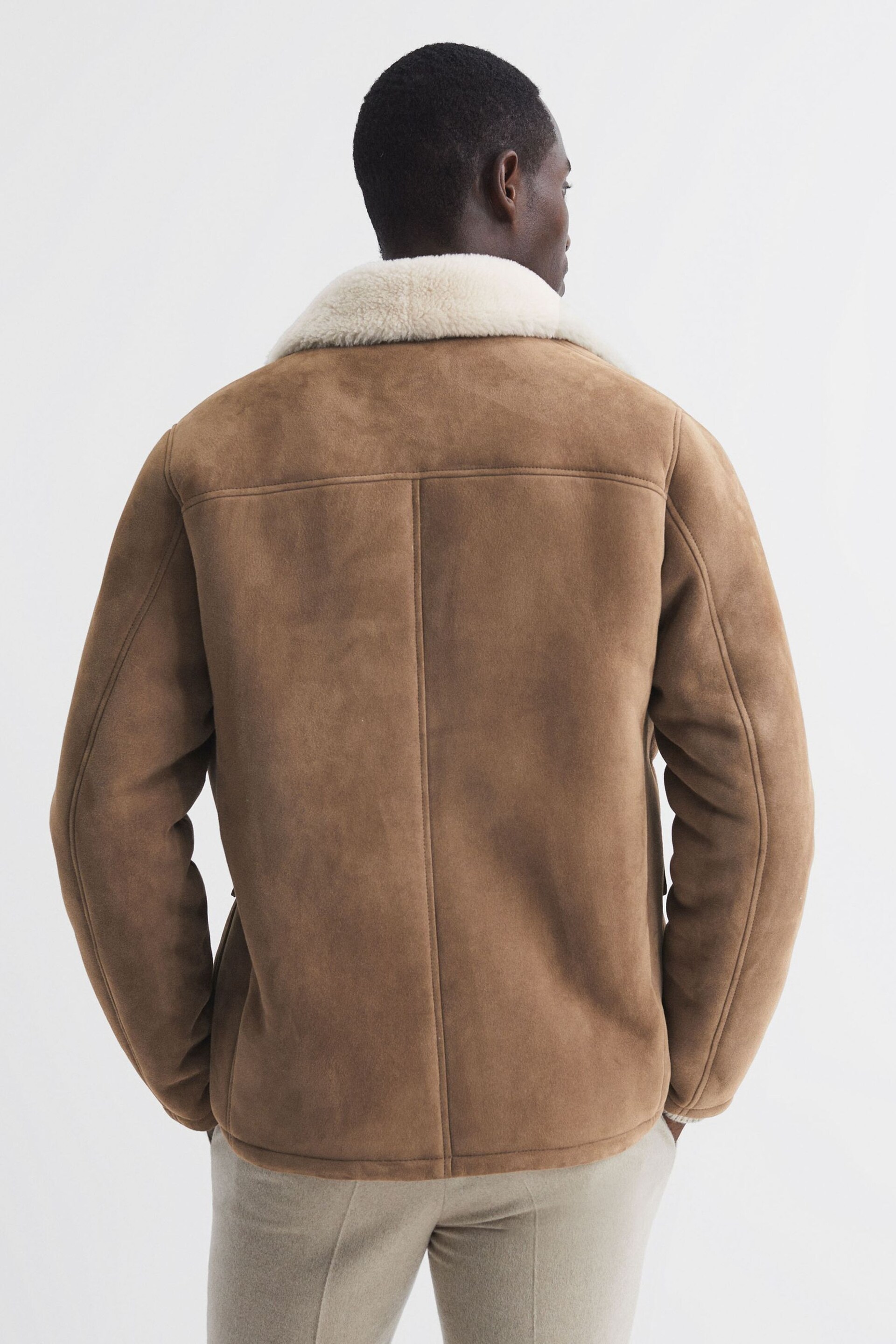 Reiss Camel Kansas Shearling Zip-Through Jacket - Image 5 of 6