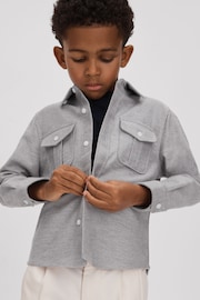 Reiss Soft Grey Thomas Brushed Cotton Patch Pocket Overshirt - Image 3 of 4