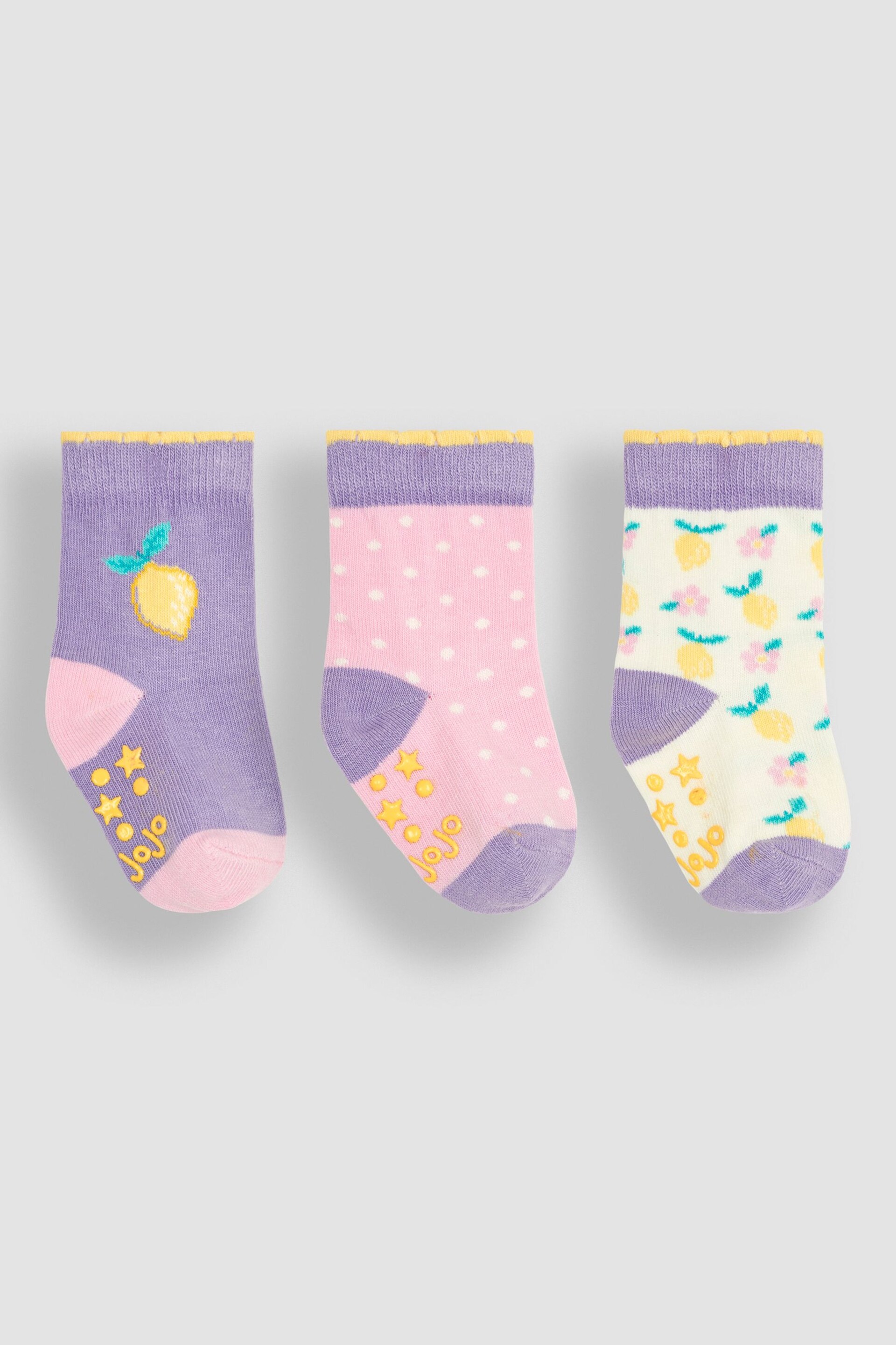 JoJo Maman Bébé Lilac Purple Lemon 3-Pack Fruit Socks - Image 1 of 4