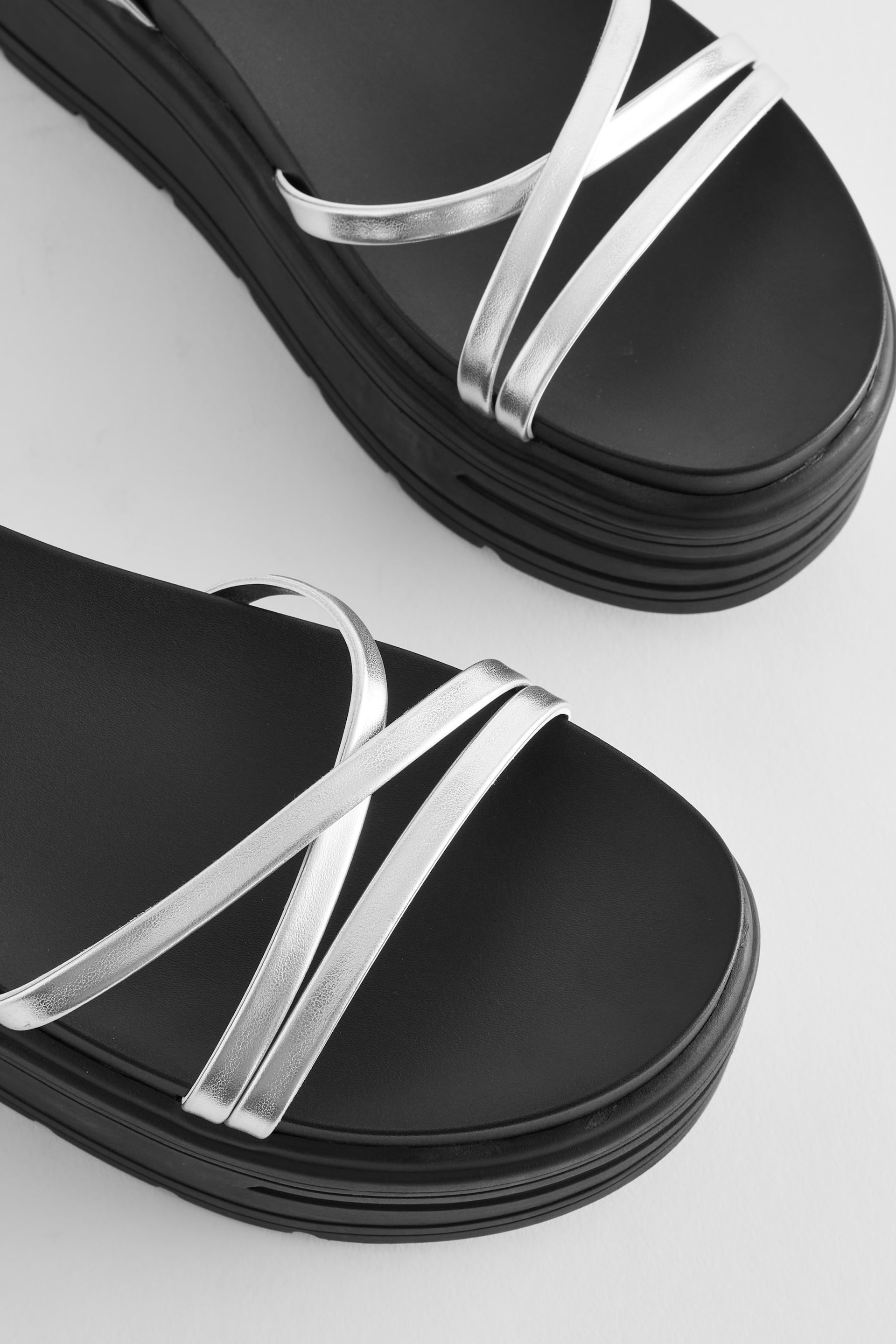 Silver Regular/Wide Fit Chunky Strappy Flatform Sandals - Image 4 of 6