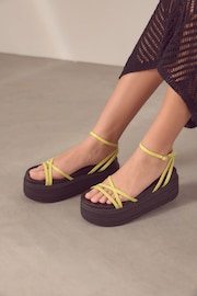 Lime Green Regular/Wide Fit Chunky Strappy Flatform Sandals - Image 4 of 11