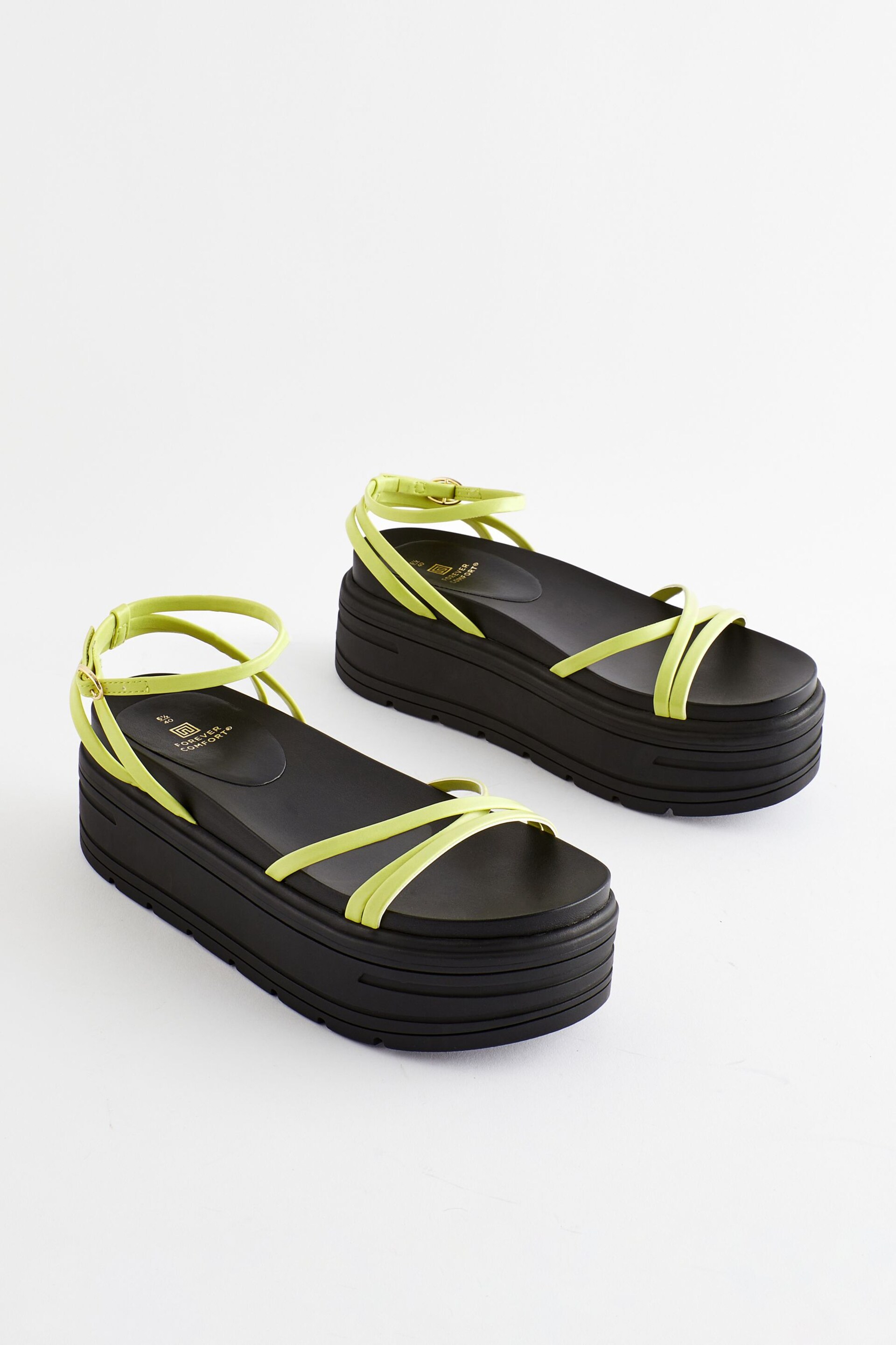 Lime Green Regular/Wide Fit Chunky Strappy Flatform Sandals - Image 5 of 11