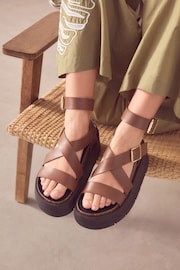 Tan Brown Ultra Chunky Flatform Sandals - Image 4 of 9