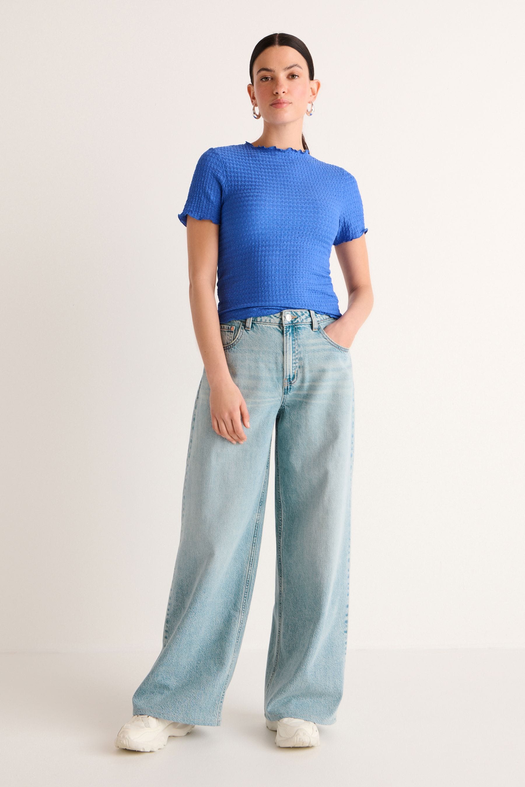 Buy Mid Blue 100 Cotton Wide Leg Jeans from Next Luxembourg