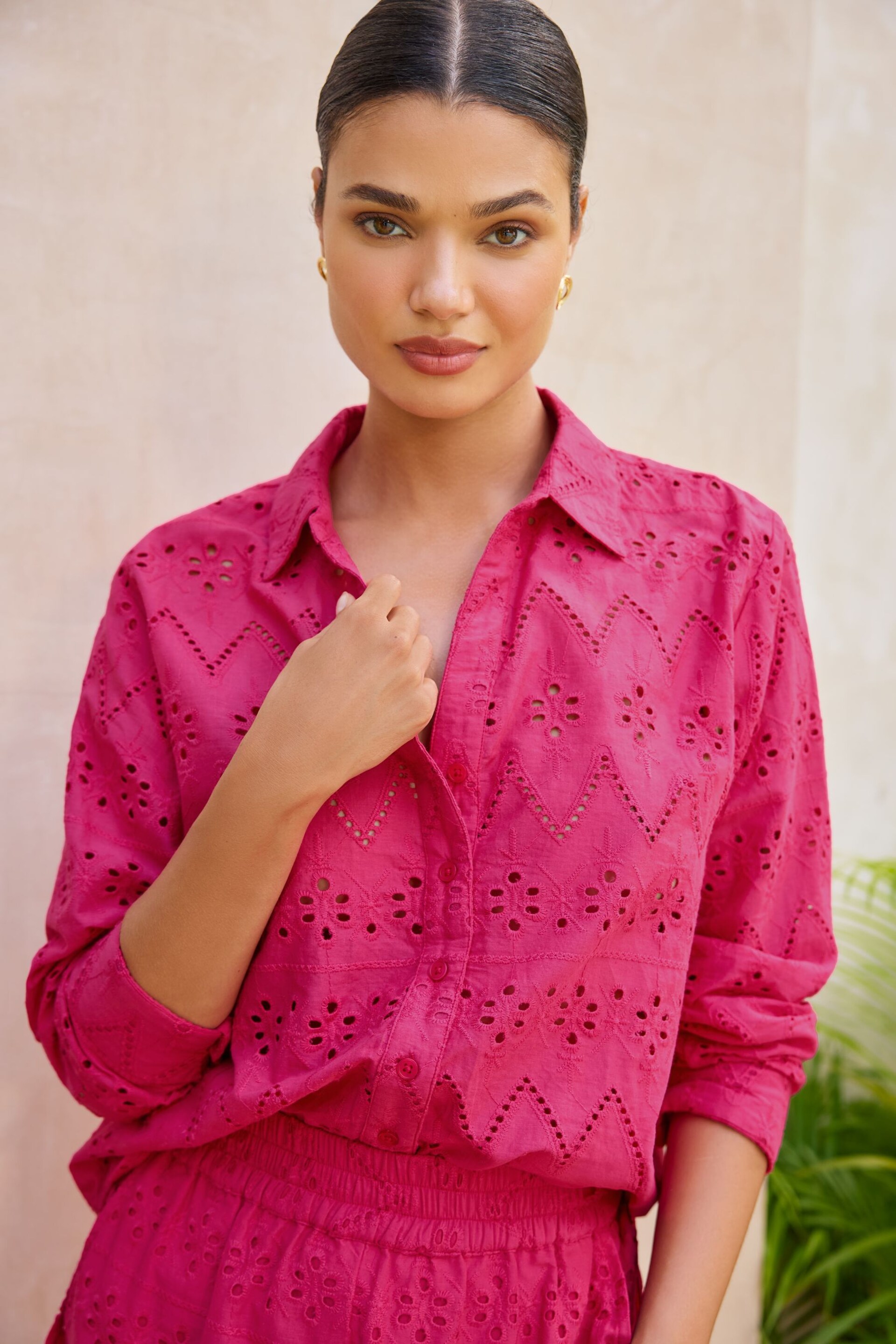 Lipsy Pink Broderie Long Sleeve Summer Beach Shirt - Image 2 of 4