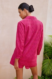 Lipsy Pink Broderie Long Sleeve Summer Beach Shirt - Image 3 of 4