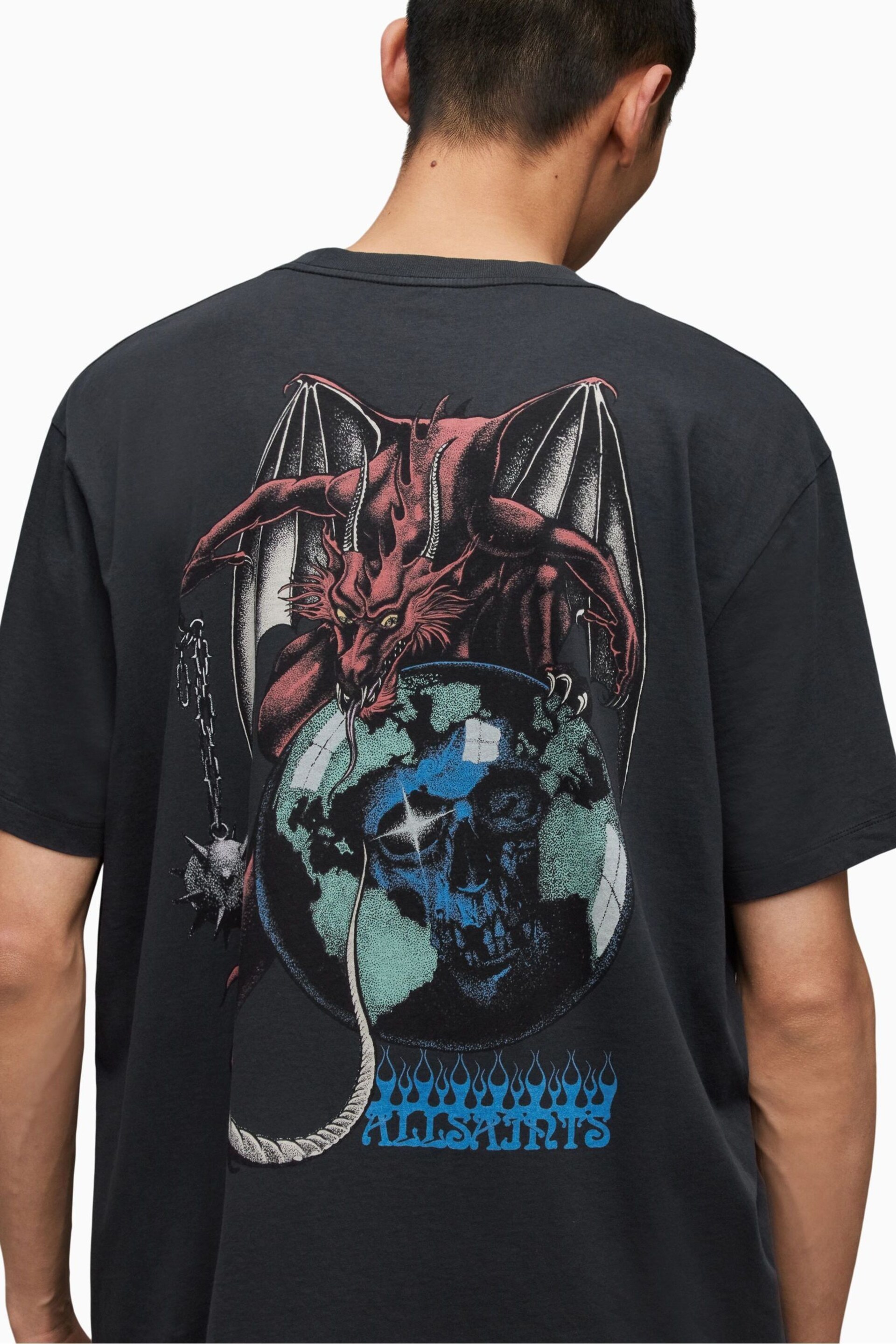 AllSaints Black Space Dragon Crew T-Shirt - Image 4 of 6