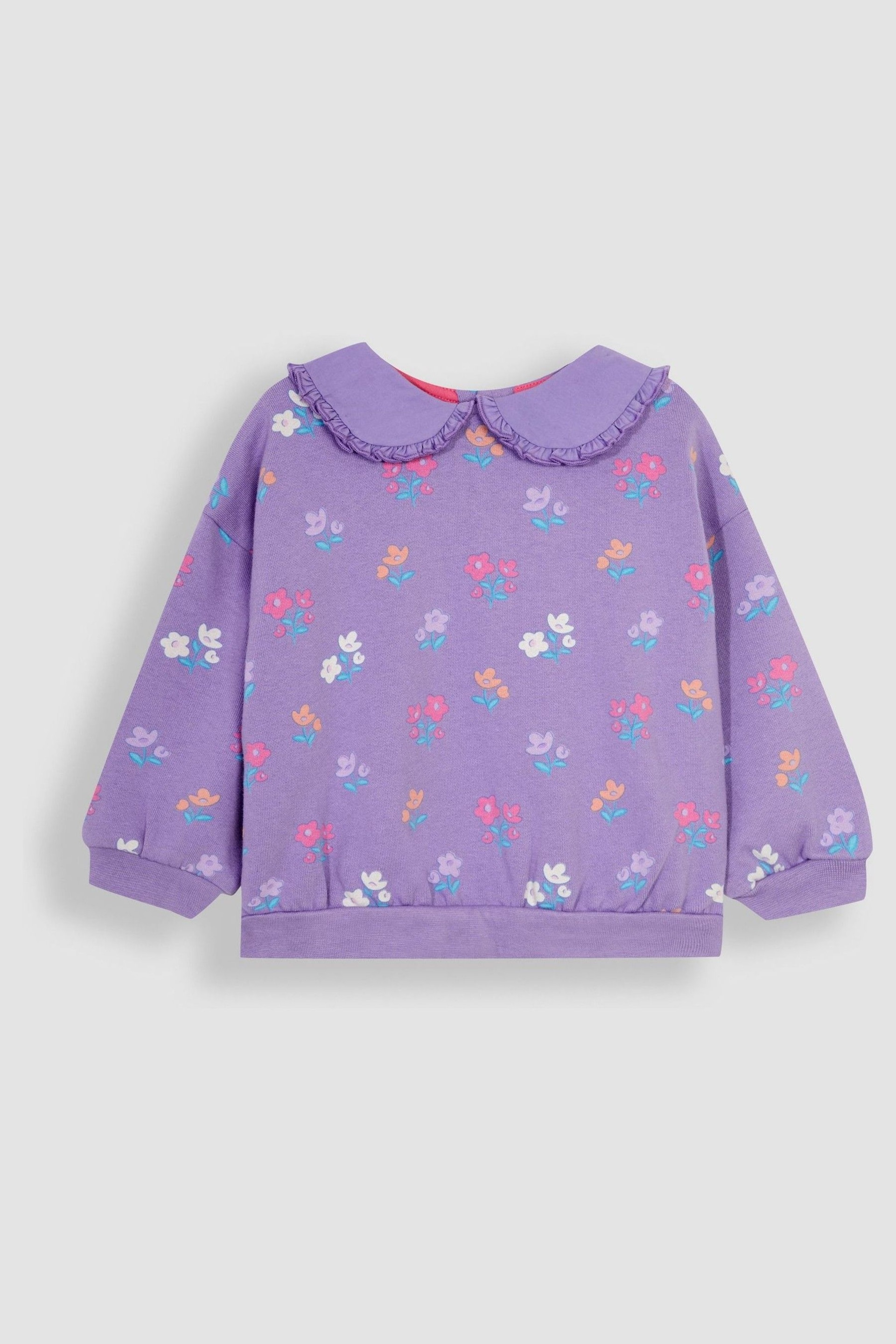 JoJo Maman Bébé Lilac Pretty Floral Sweatshirt With Collar - Image 1 of 3