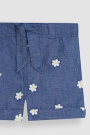 JoJo Maman Bébé Chambray Daisy Embroidered Pretty Shorts - Image 4 of 5