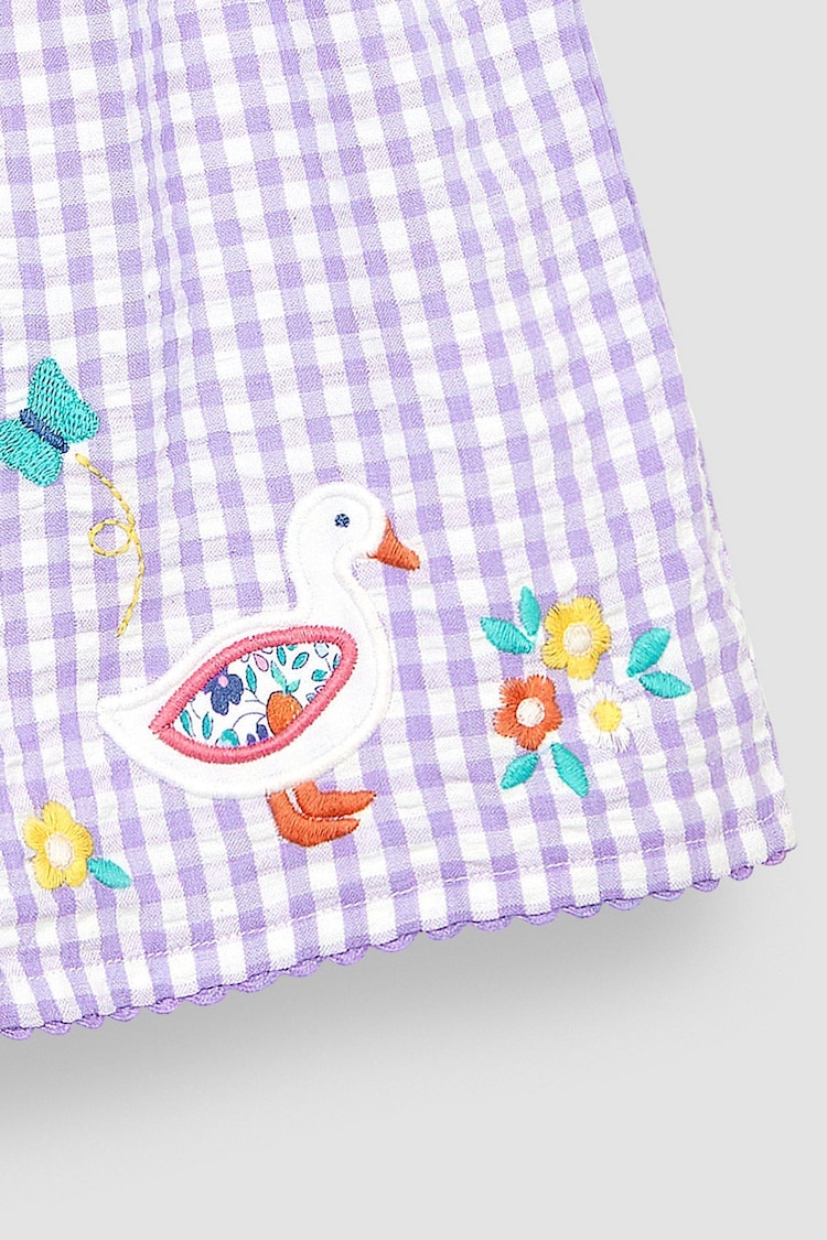 JoJo Maman Bébé Lilac Purple Duck Appliqué Gingham Summer Dress - Image 3 of 3