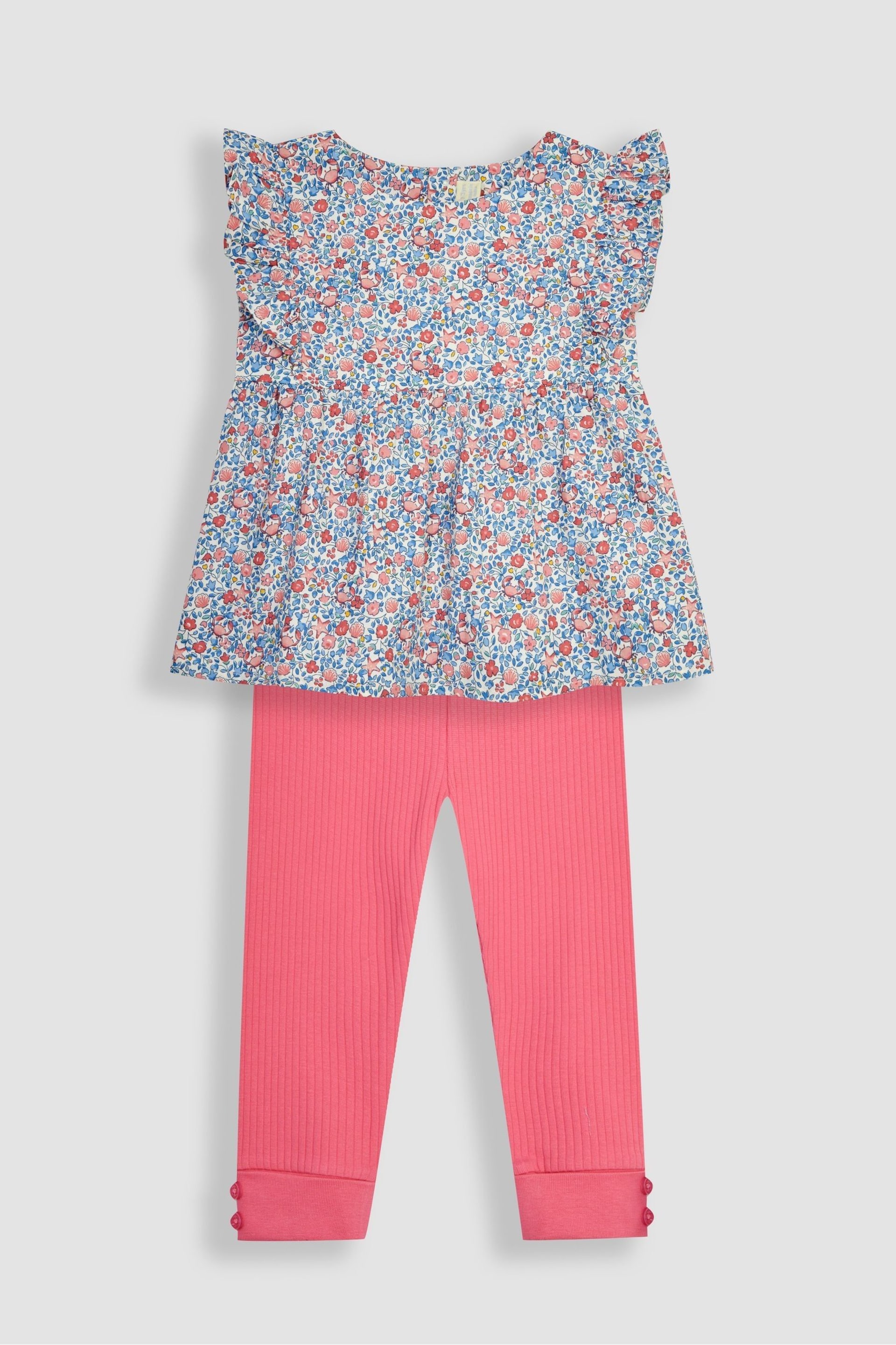 JoJo Maman Bébé Blue 2-Piece Seaside Ditsy Floral Blouse & Leggings Set - Image 1 of 4