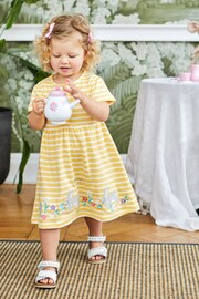 JoJo Maman Bébé Yellow Bunny Stripe Appliqué Button Front Jersey Dress - Image 1 of 5