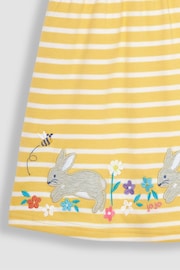 JoJo Maman Bébé Yellow Bunny Stripe Appliqué Button Front Jersey Dress - Image 4 of 5