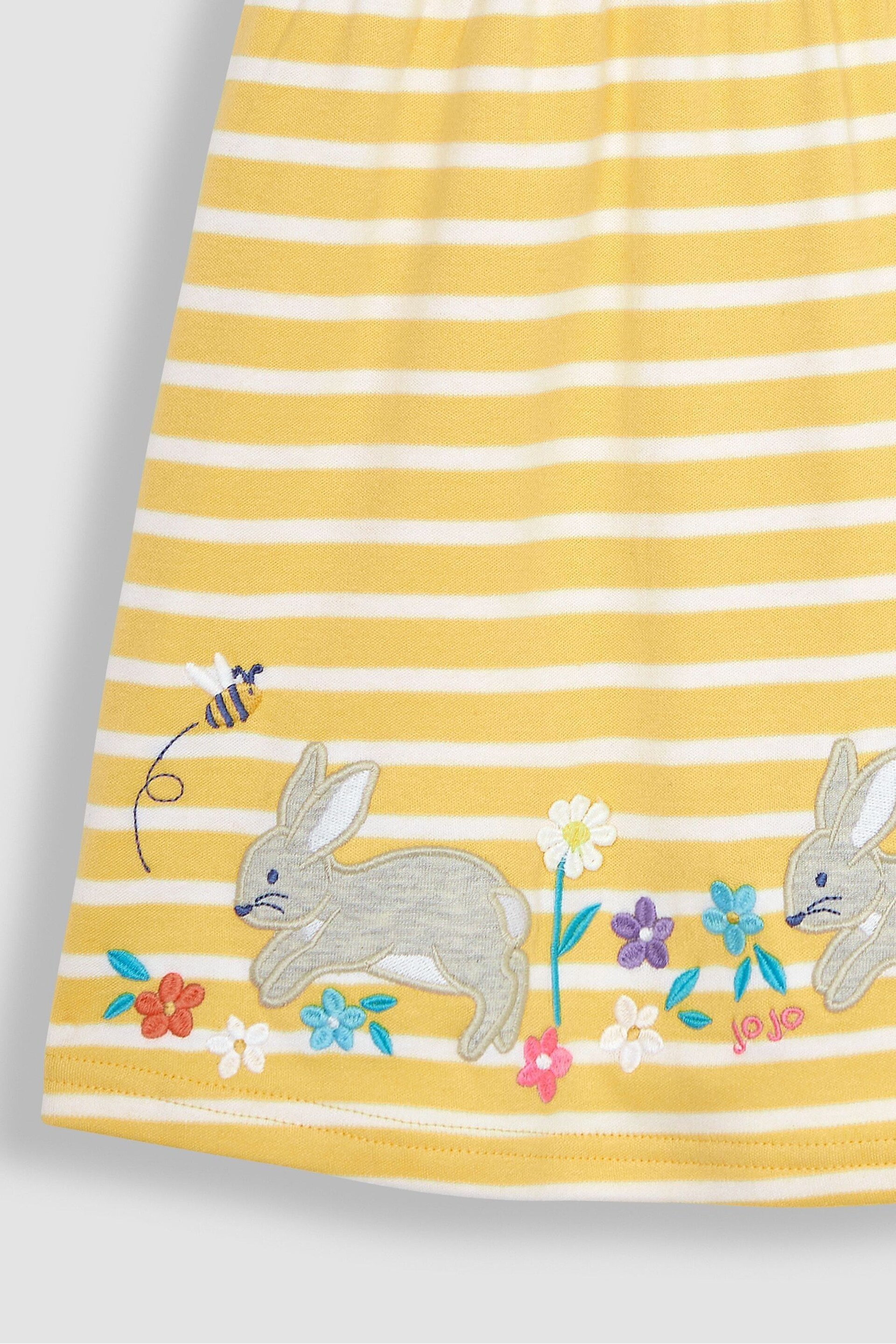 JoJo Maman Bébé Yellow Bunny Stripe Appliqué Button Front Jersey Dress - Image 4 of 5