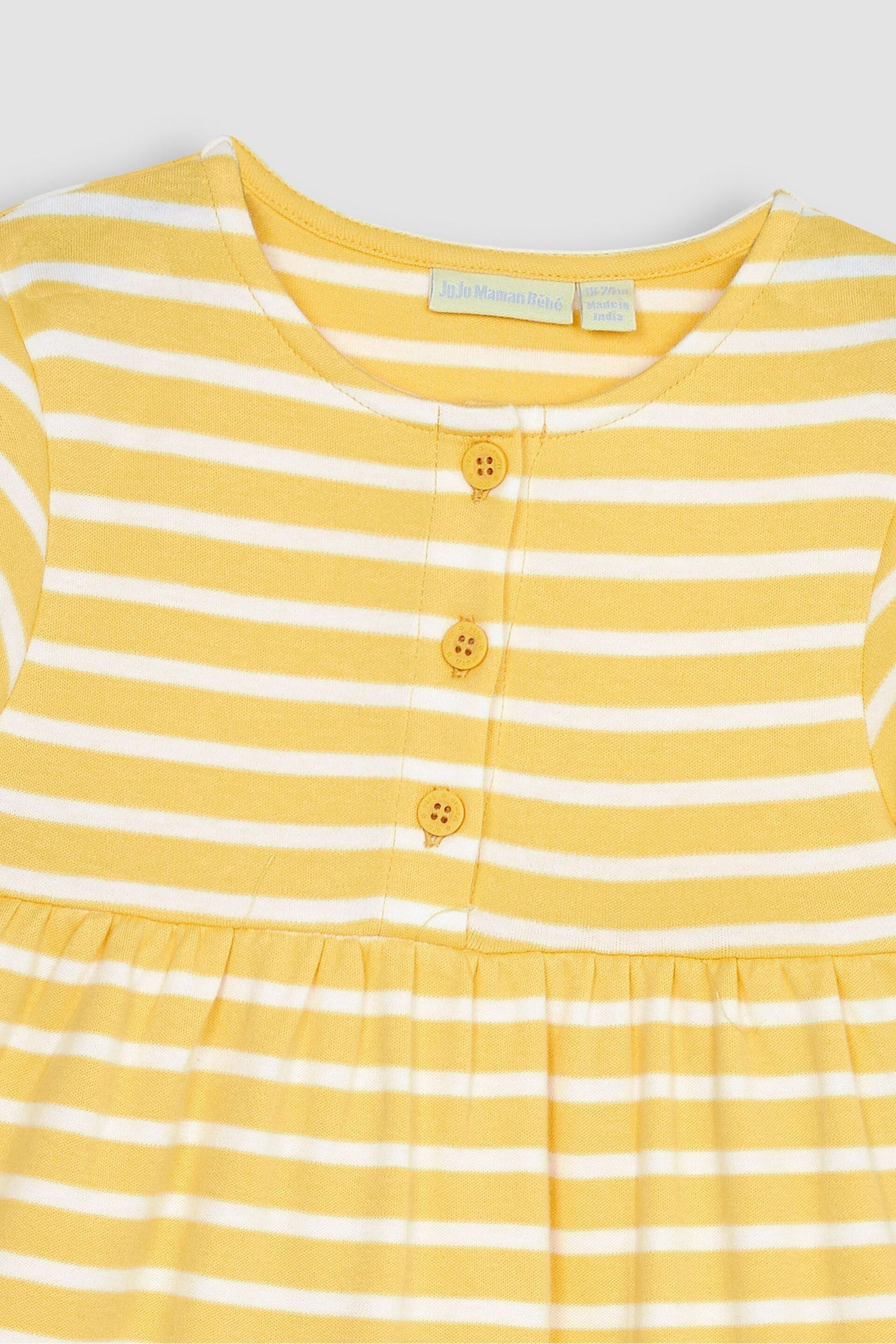 JoJo Maman Bébé Yellow Bunny Stripe Appliqué Button Front Jersey Dress - Image 5 of 5