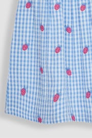 JoJo Maman Bébé Blue Ladybird Gingham Embroidered Summer Dress - Image 5 of 5