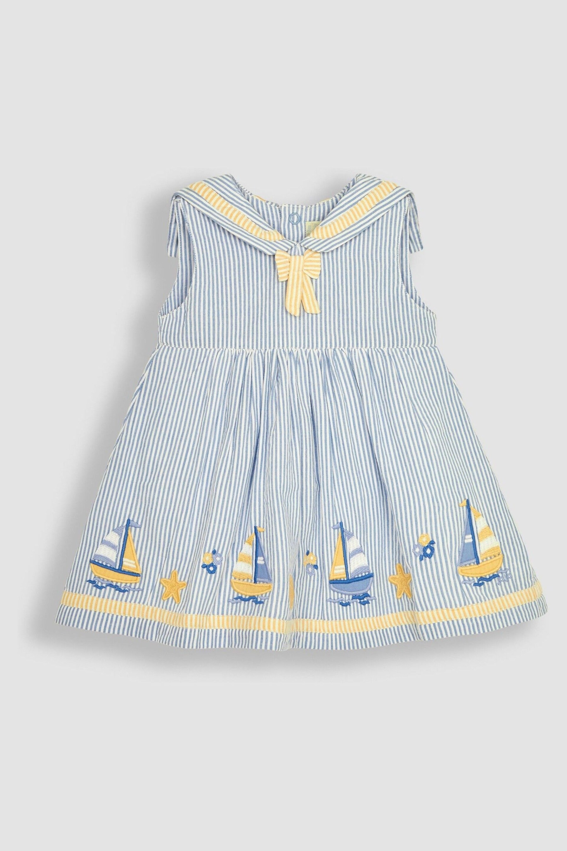 JoJo Maman Bébé Blue Boat Appliqué Sailor Baby Dress - Image 3 of 6