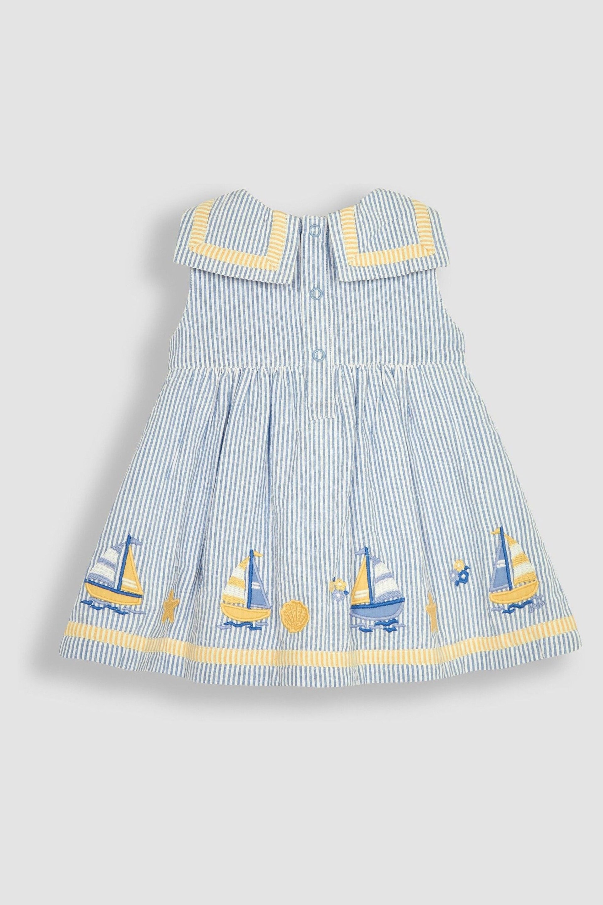 JoJo Maman Bébé Blue Boat Appliqué Sailor Baby Dress - Image 4 of 6