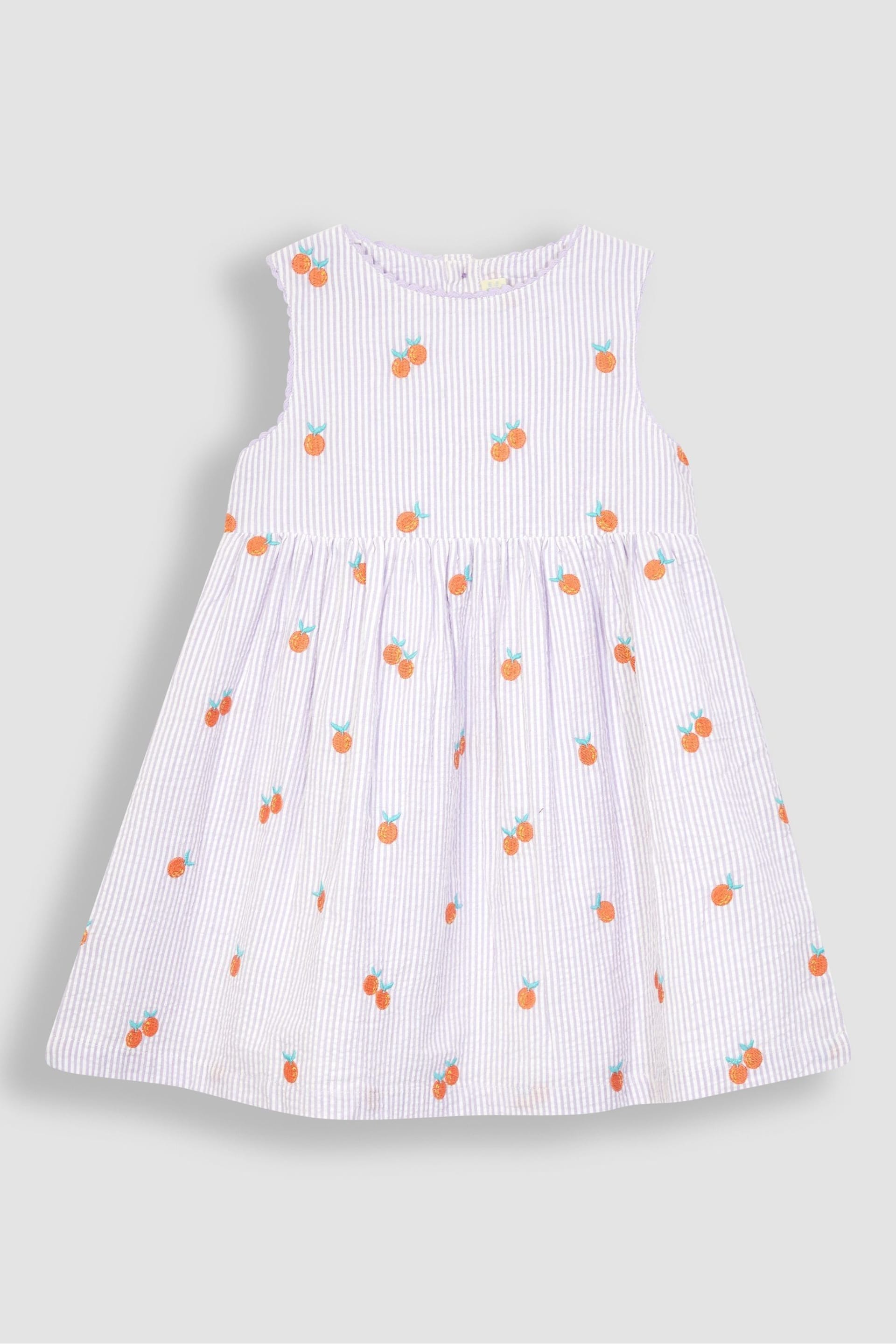 JoJo Maman Bébé Lilac Orange Stripe Embroidered Summer Dress - Image 1 of 3