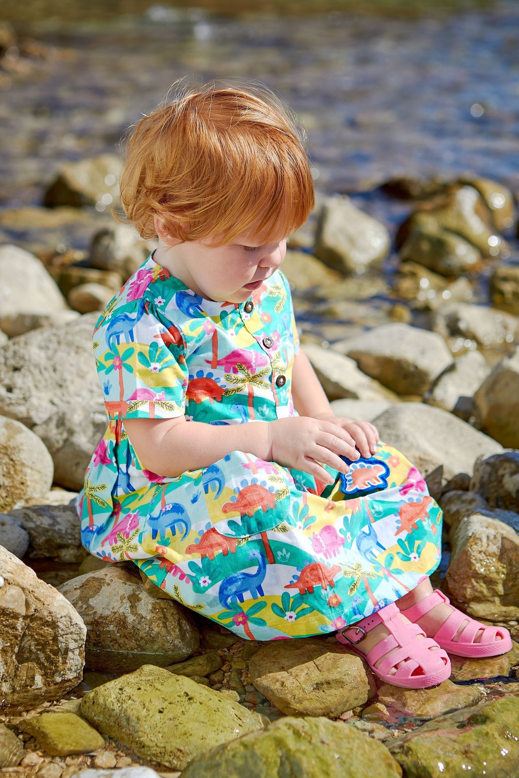 Buy JoJo Maman Bebe Multi Dinosaur Button Front Pet In Pocket Summer Dress from Next Luxembourg