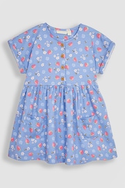 JoJo Maman Bébé Blue Strawberry & Bee Button Front Pet In Pocket Jersey Dress - Image 3 of 6