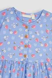 JoJo Maman Bébé Blue Strawberry & Bee Button Front Pet In Pocket Jersey Dress - Image 4 of 6