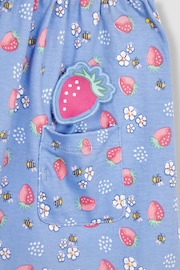 JoJo Maman Bébé Blue Strawberry & Bee Button Front Pet In Pocket Jersey Dress - Image 5 of 6