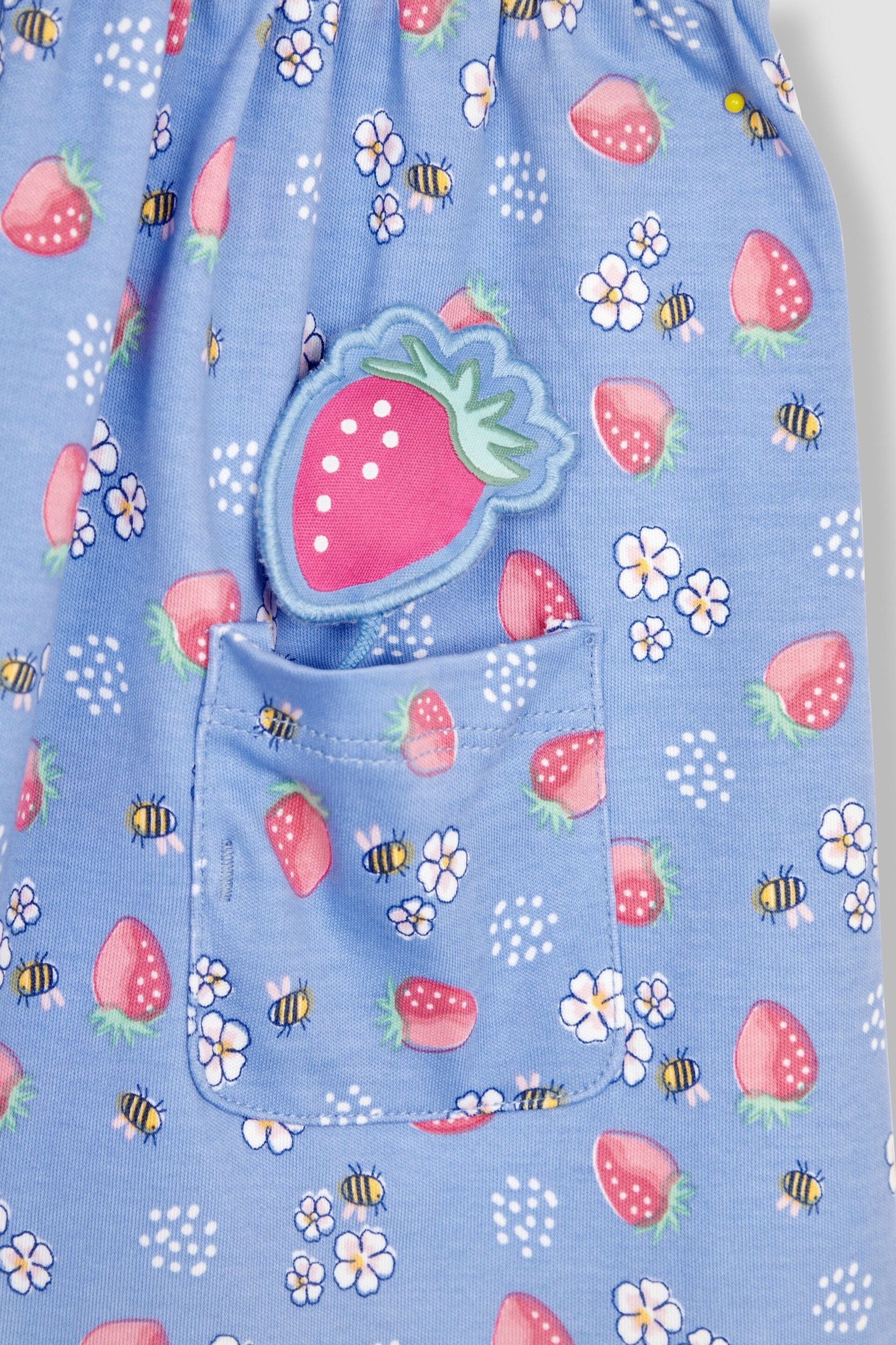 JoJo Maman Bébé Blue Strawberry & Bee Button Front Pet In Pocket Jersey Dress - Image 5 of 6