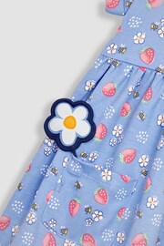 JoJo Maman Bébé Blue Strawberry & Bee Button Front Pet In Pocket Jersey Dress - Image 6 of 6