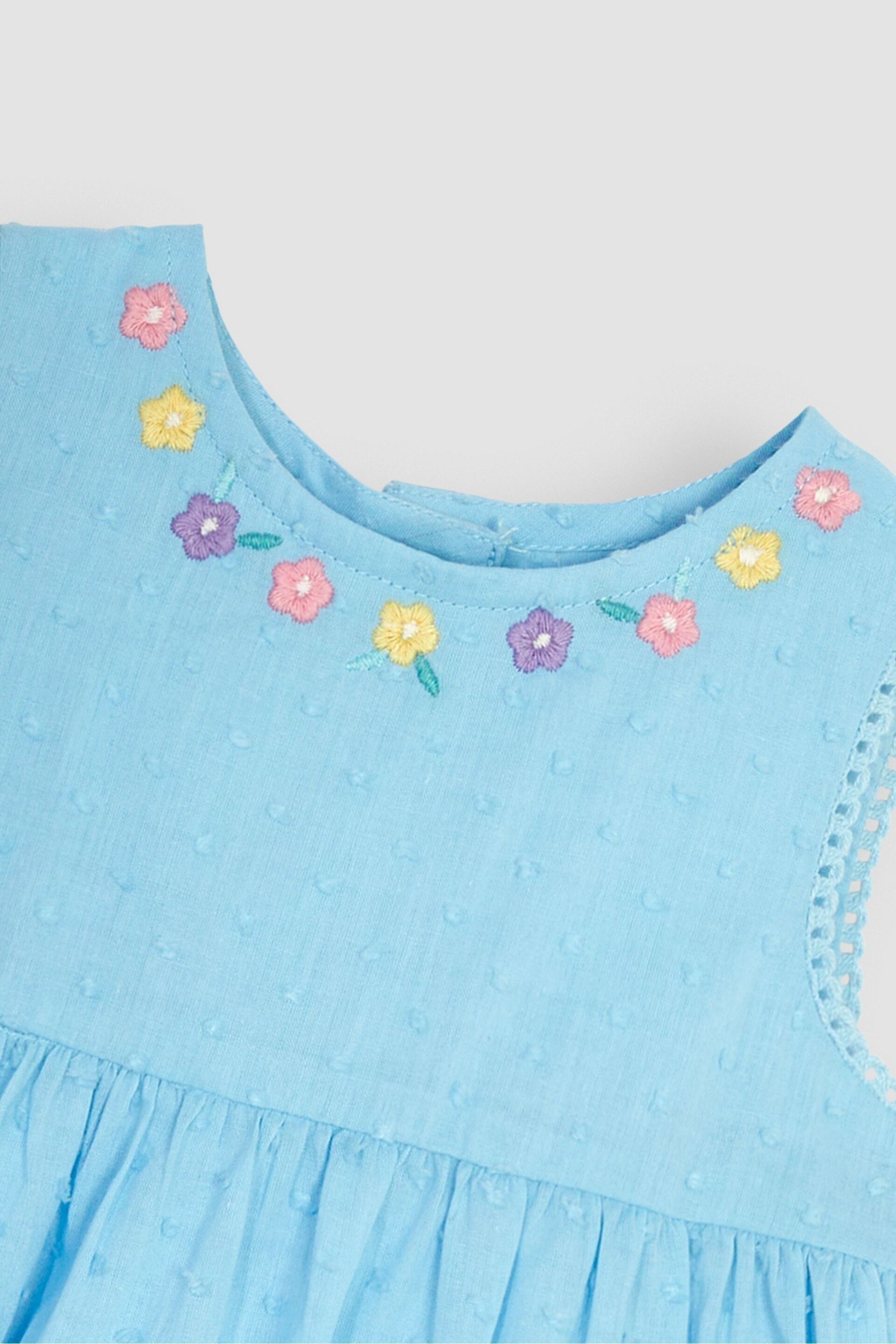 JoJo Maman Bébé Blue Mouse Floral Embroidered Baby Dress - Image 4 of 4