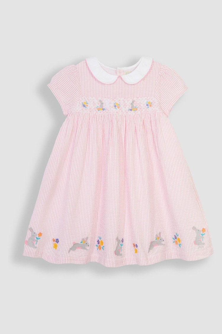 JoJo Maman Bébé Pink Bunny Embroidered Smocked Dress - Image 2 of 4