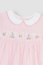 JoJo Maman Bébé Pink Bunny Embroidered Smocked Dress - Image 4 of 4