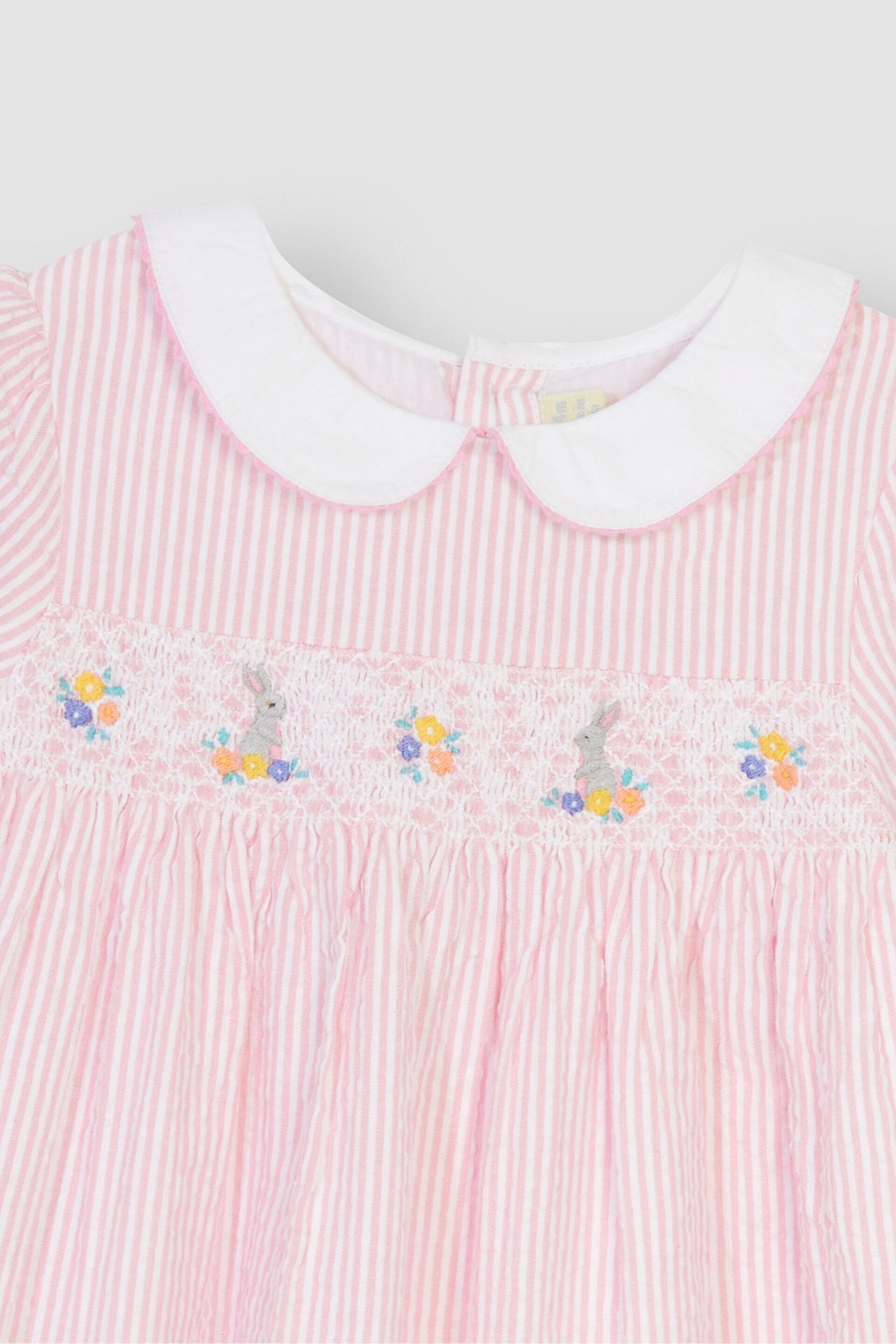 JoJo Maman Bébé Pink Bunny Embroidered Smocked Dress - Image 4 of 4