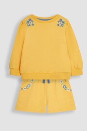 JoJo Maman Bébé Yellow 2-Piece Floral Embroidered Sweatshirt & Shorts Set - Image 3 of 6
