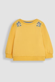 JoJo Maman Bébé Yellow 2-Piece Floral Embroidered Sweatshirt & Shorts Set - Image 4 of 6