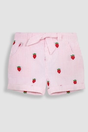 JoJo Maman Bébé Pink Strawberry Embroidered Seersucker Pretty Shorts - Image 1 of 3