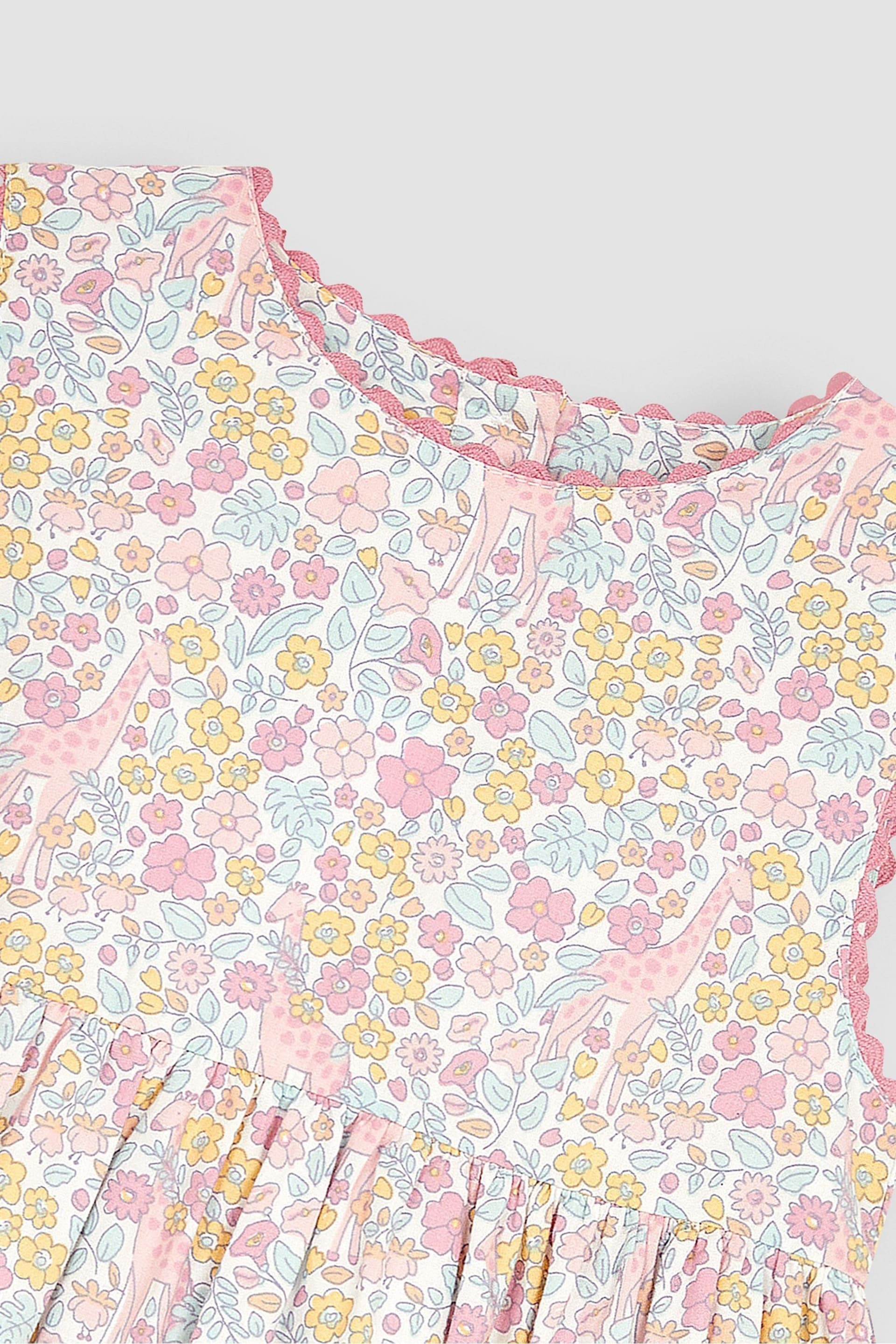 JoJo Maman Bébé Pink Giraffe Floral Summer Dress - Image 2 of 3