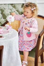 JoJo Maman Bébé Pink Strawberry Garden Floral Peter Pan Pet In Pocket Jersey Dress - Image 3 of 7