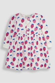 JoJo Maman Bébé Pink Strawberry Button Front Sweat Jersey Dress - Image 1 of 3