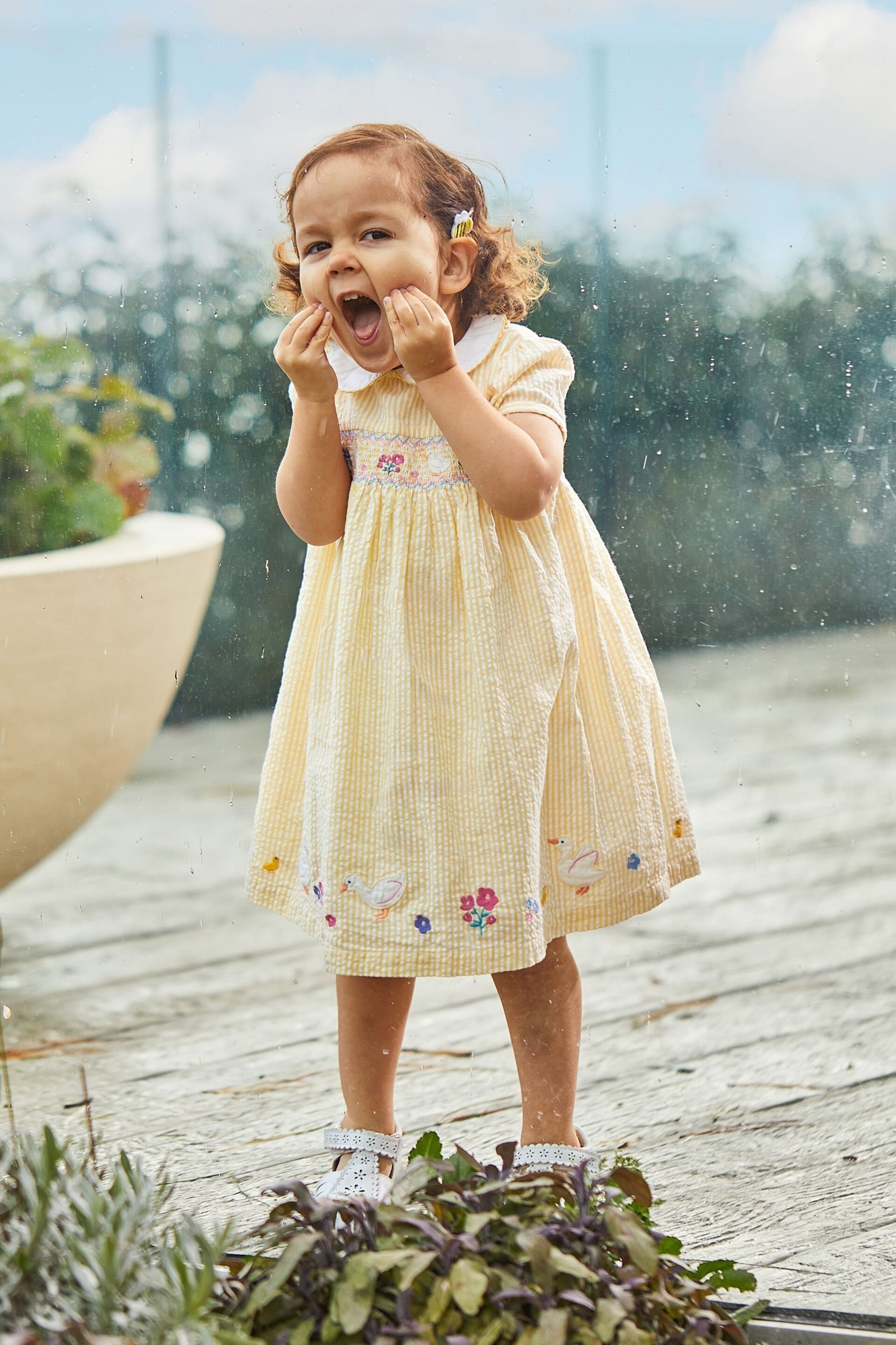 JoJo Maman Bébé Yellow Duck Embroidered Smocked Dress - Image 1 of 7