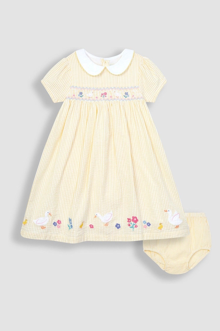 JoJo Maman Bébé Yellow Duck Embroidered Smocked Dress - Image 7 of 7