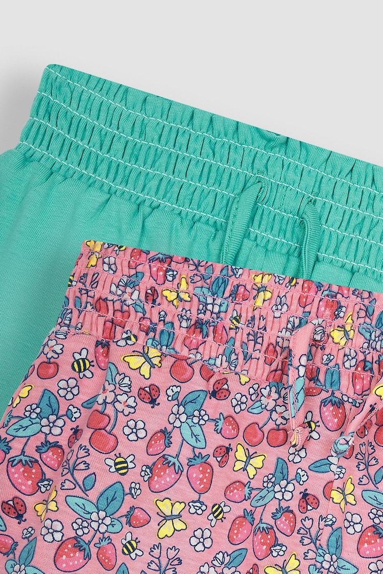 JoJo Maman Bébé Pink Strawberry Garden Floral & Green 2-Pack Pretty Shorts - Image 4 of 4