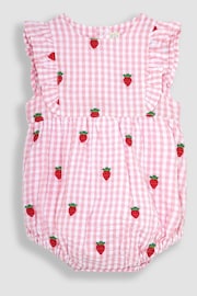 JoJo Maman Bébé Pink 2-Piece Strawberry Embroidered Bubble Romper & Hat Set - Image 2 of 5
