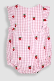 JoJo Maman Bébé Pink 2-Piece Strawberry Embroidered Bubble Romper & Hat Set - Image 3 of 5