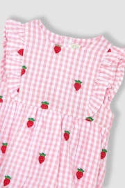 JoJo Maman Bébé Pink 2-Piece Strawberry Embroidered Bubble Romper & Hat Set - Image 5 of 5