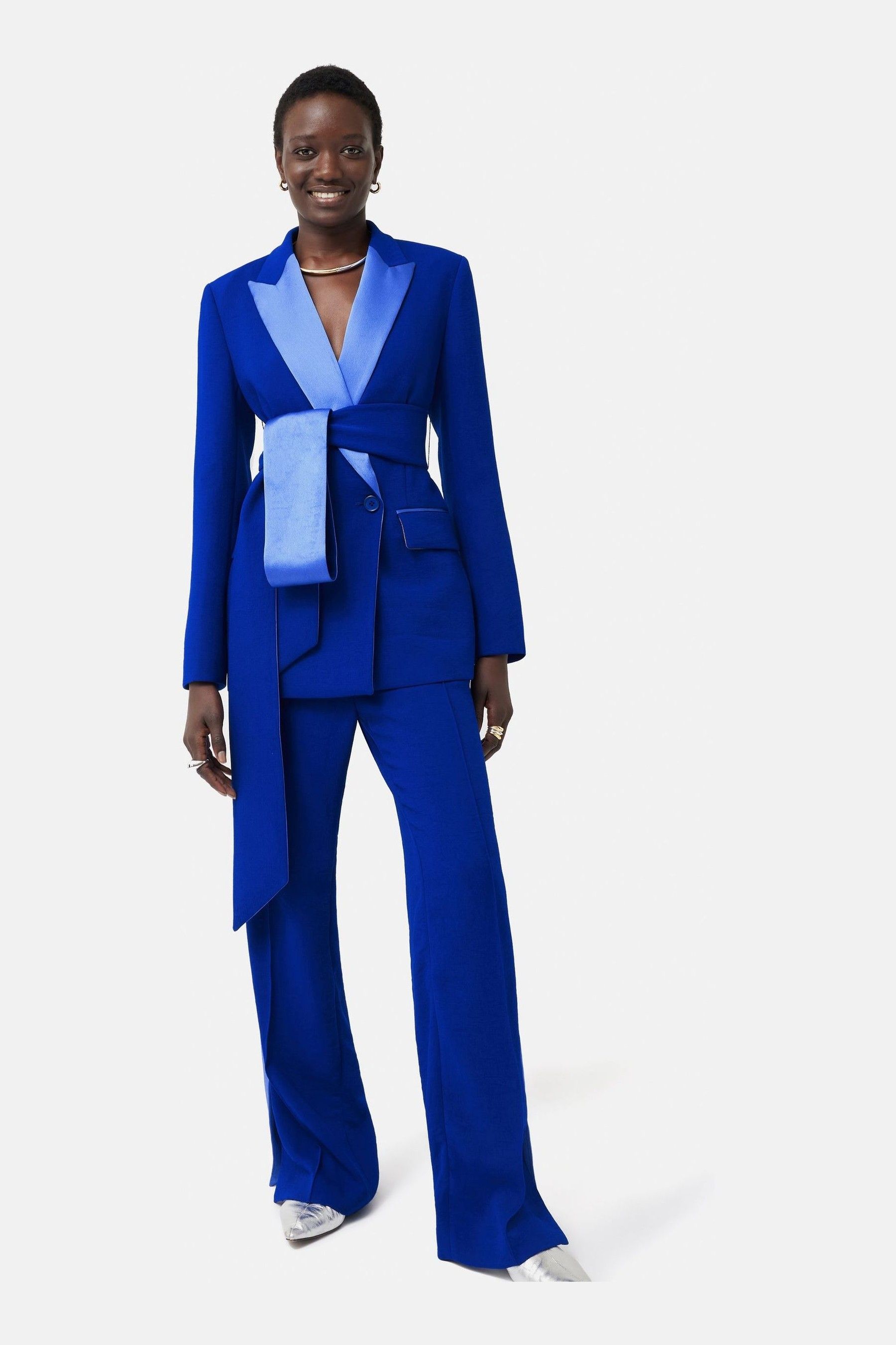 Jigsaw Blue Belted Tuxedo Jacket
