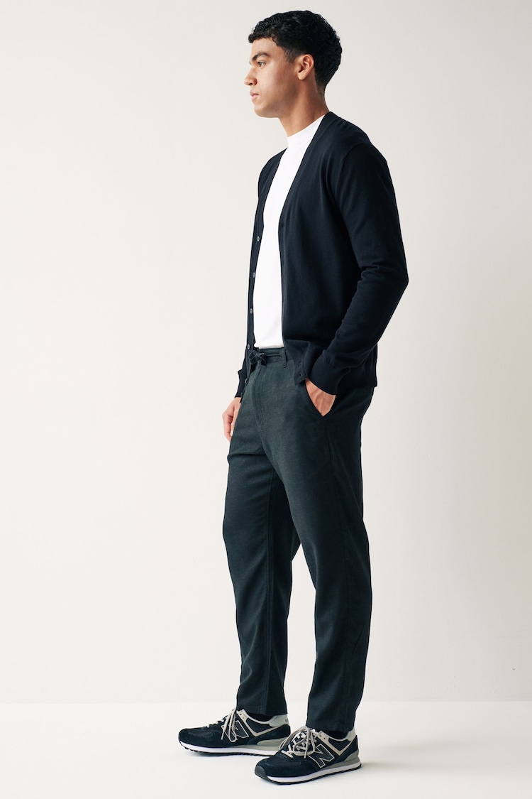Black Linen Viscose Drawstring Trousers - Image 3 of 10