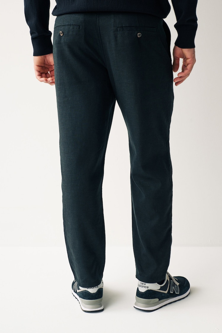 Black Linen Viscose Drawstring Trousers - Image 4 of 10